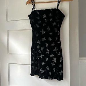 Y2K Gothic Fairy Black Velvet Butterfly Mini Dress